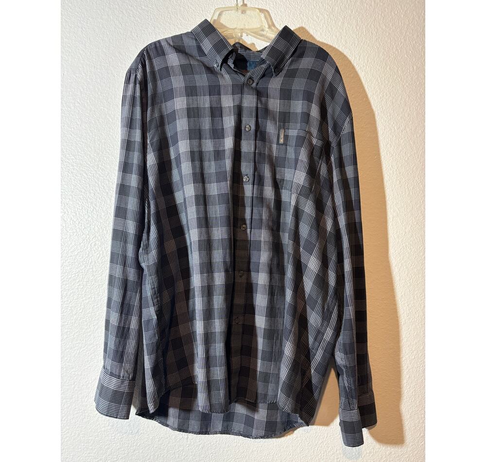 Ben Sherman Men's Size XXL Gray Plaid Long Sleeve Button-Up Cotton Shirt